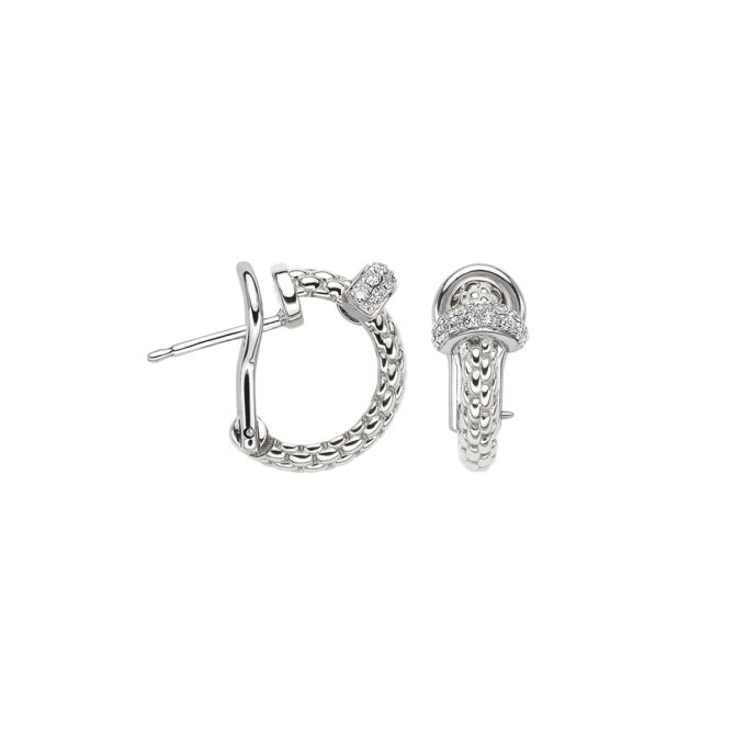 FOPE Diamond Pavé Rondel Hoop Earrings in White Gold