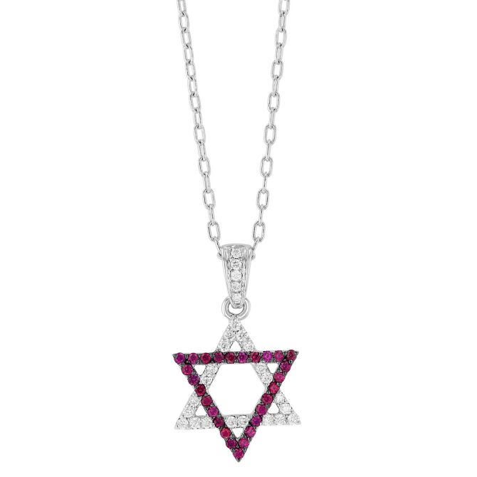 Ruby & Diamond Star of David Pendant in White Gold & Black Rhodium