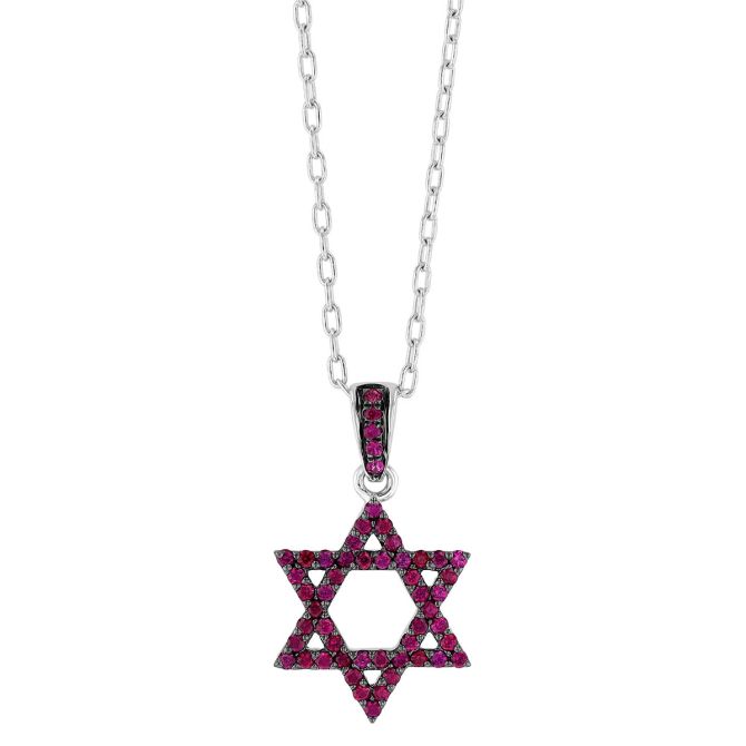 Ruby Star of David Pendant in White Gold & Black Rhodium