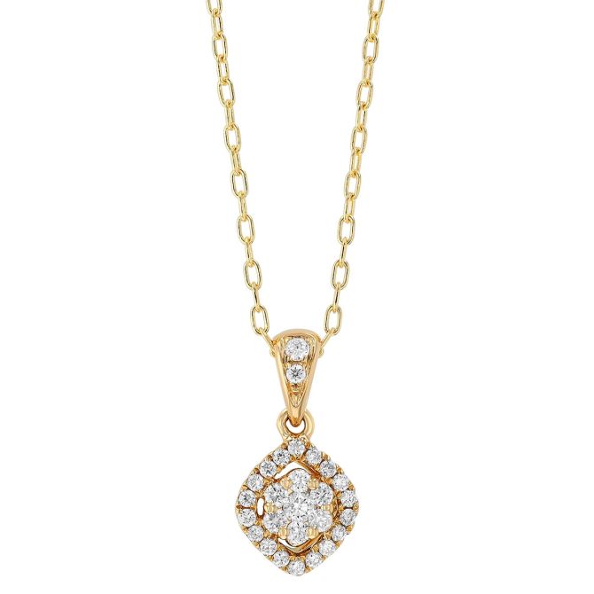 Diamond Cluster & Halo Diamond Shape Pendant in Yellow Gold