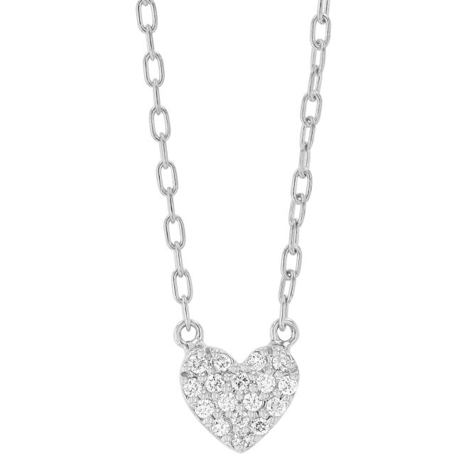 Diamond Pave Dainty Heart Pendant in White Gold