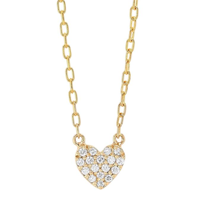 Diamond Pave Dainty Heart Pendant in Yellow Gold