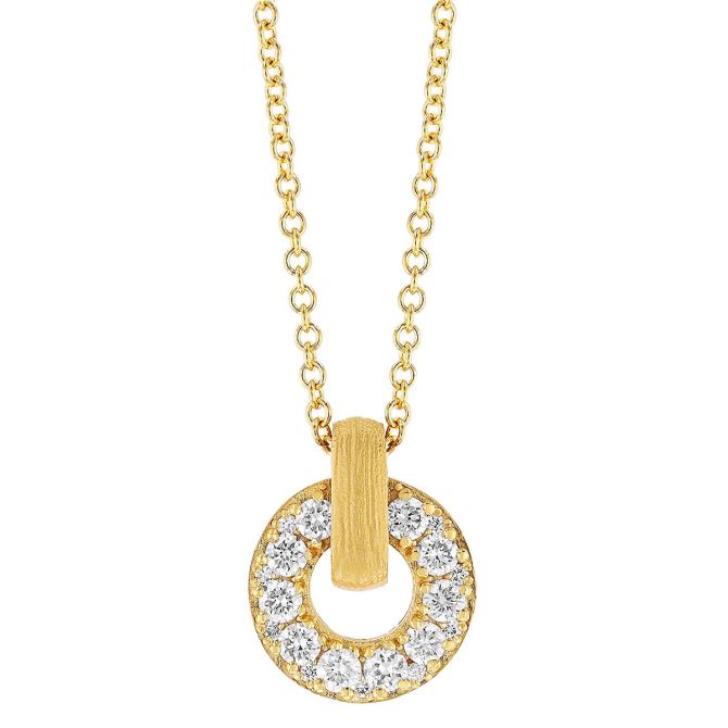 Marika Diamond Open Circle Pendant in Satin Yellow Gold