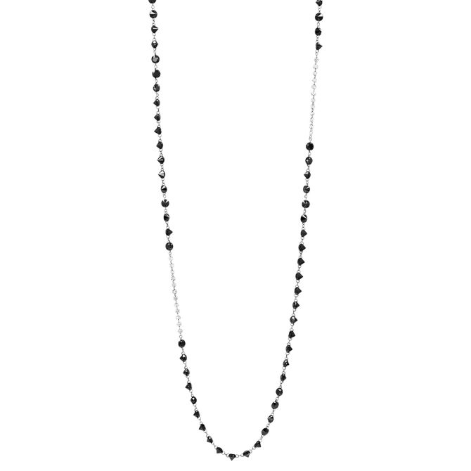 Black & White Diamond Section Long Chain Necklace in White Gold, 40"