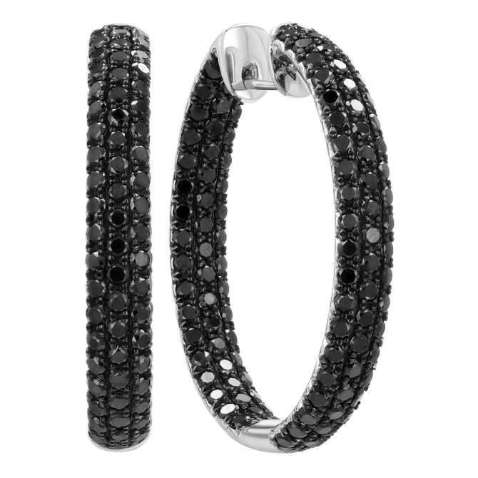 Black Diamond Pave Inside Out Hoop Earrings in White Gold & Black Rhodium