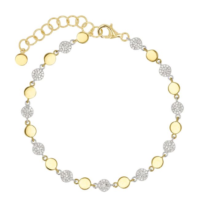 Diamond Pave & Yellow Gold Disc Station Bracelet