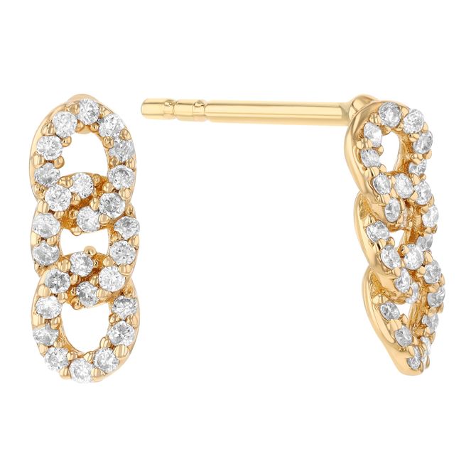 Diamond Triple Link Post Earrings in Yellow Gold