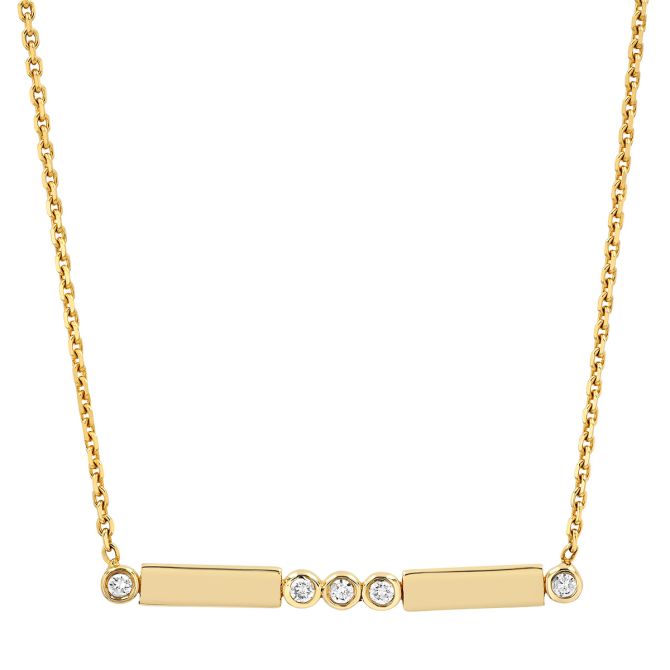 Bezel Set Diamond & Yellow Gold Bar Necklace in Yellow Gold, 18"