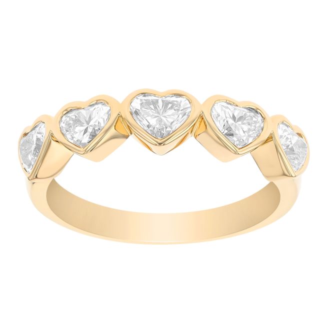 Heart Shaped Diammond 5 Stone Bezel Ring in Yellow Gold