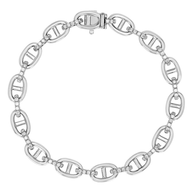 White Gold Mariner Chain Bracelet with Diamonds, 7"