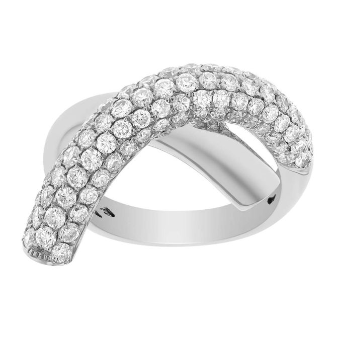 Diamond Pave Pretzel Twist Ring in White Gold