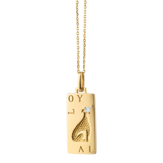 Monica Rich Kosann Intaglio "Loyal" Dog Pendant with Diamond Accent in Yellow Gold, 17"