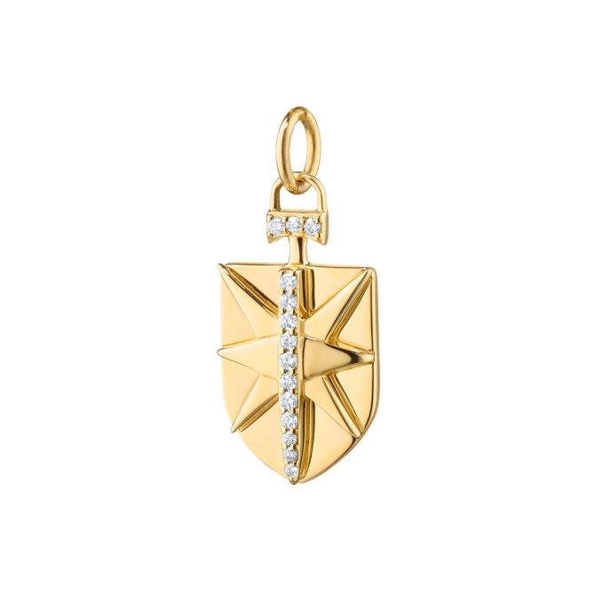 Monica Rich Kosann "Fearless" Diamond Shield Charm in Yellow Gold