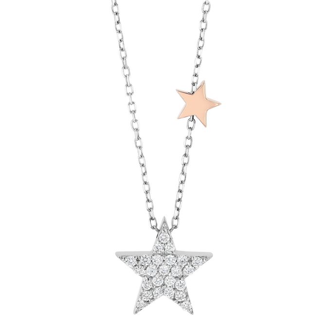 Diamond Pave White Gold Star Pendant with Rose Gold Accent