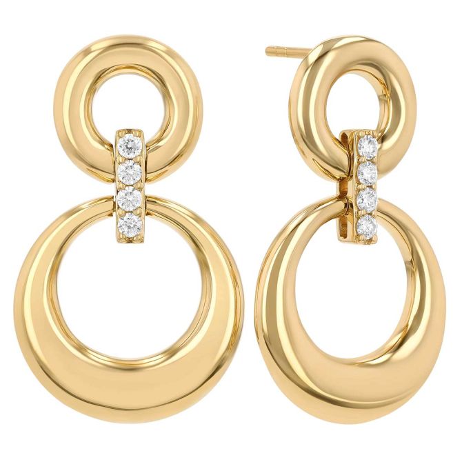 Yellow Gold Doorknocker Drop Earrings with Diamonds