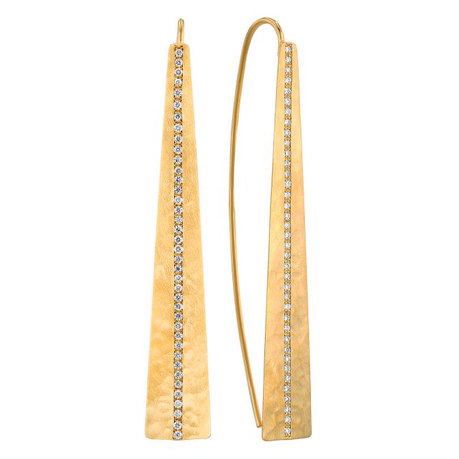 Marika Diamond Line Yellow Gold Tapered Long Drop Earrings