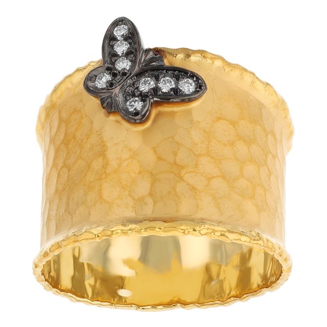 Marika Diamond Butterfly Wide Band Ring in Yellow Gold