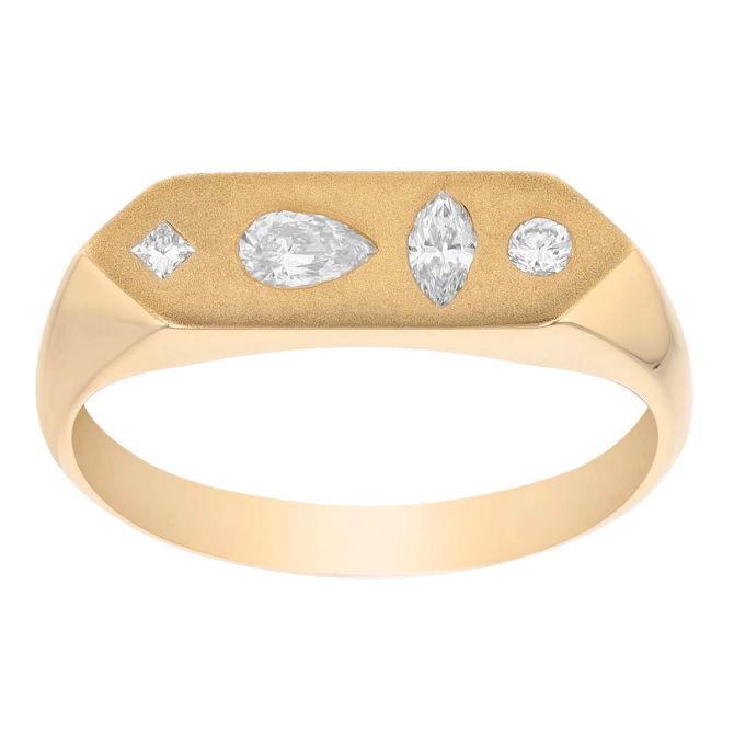 Zoe Chicco Multi Shape Quad Diamond Bar Ring in Yellow Gold