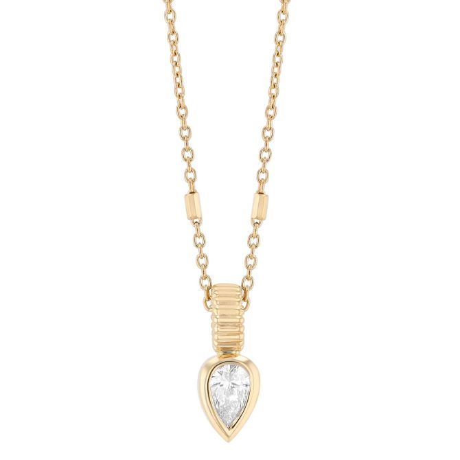 Zoe Chicco Pear Shaped Diamond Pendant with Fluted Bail in Yellow Gold, 16"