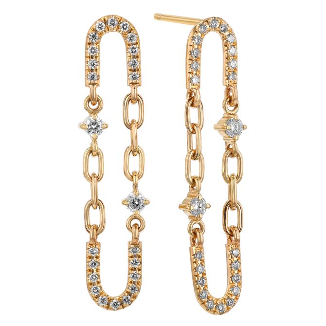 Zoe Chicco Diamond U Shape and Chain Link Dangle Earrings in Yellow Gold