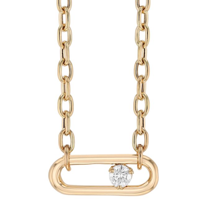 Zoe Chicco Oversized Paperclip Link Necklace with Prong  Diamond in Yellow Gold, 18"