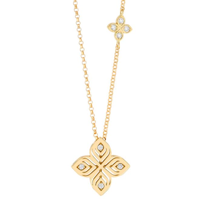 Roberto Coin Arabesque Diamond Medium Flower Pendant in Yellow Gold