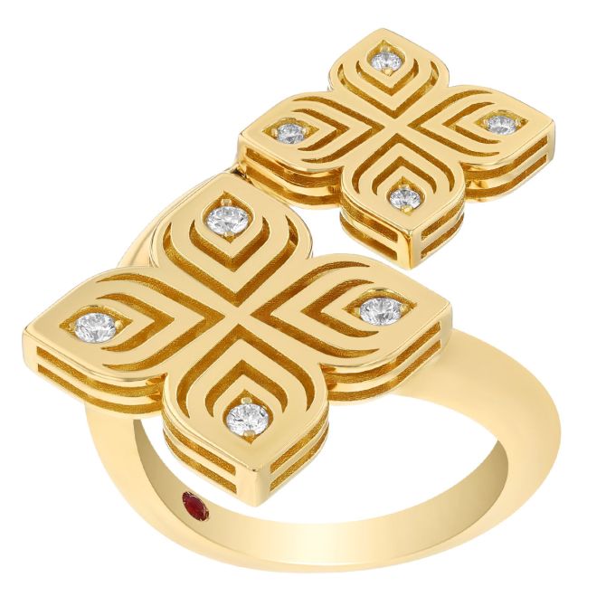 Roberto Coin Arabesque Diamond Bypass Ring in Yellow Gold