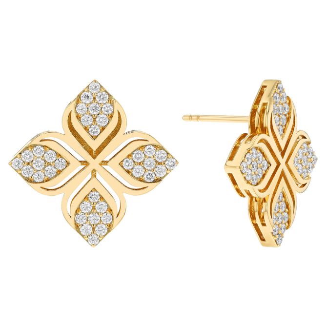 Roberto Coin Arabesque Diamond Pavé Flower Stud Earrings in Yellow Gold