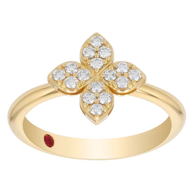 Roberto Coin Love in Verona Medium Diamond Pave Flower Ring in Yellow Gold