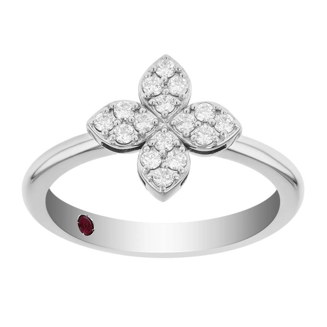 Roberto Coin Love in Verona Medium Diamond Pave Flower Ring in White Gold