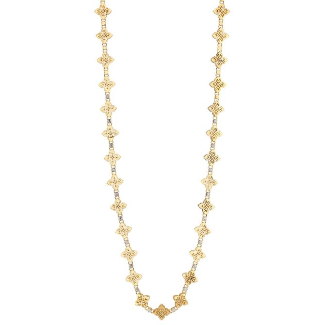 Roberto Coin Arabesque Alternating Diamond Flower Necklace in Yellow Gold, 16"