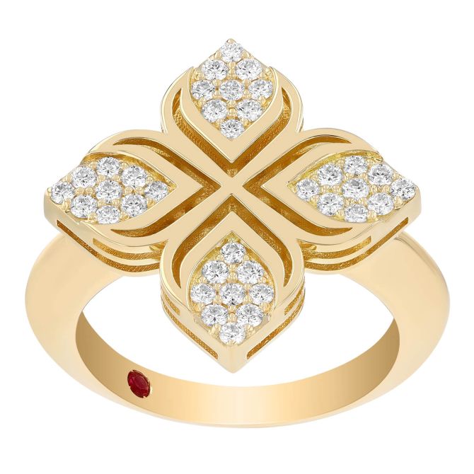 Roberto Coin Arabesque Diamond Pave Flower Ring in Yellow Gold