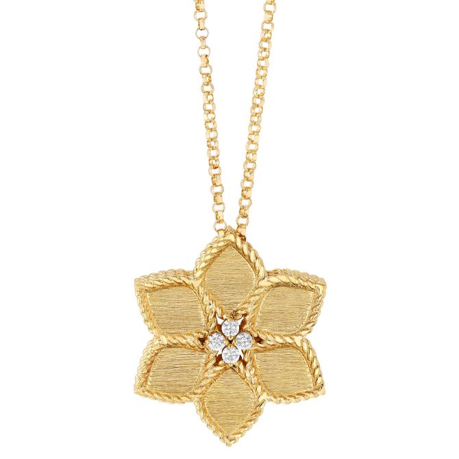 Roberto Coin Vernazza Diamond Flower Pendant in Yellow Gold, 17"