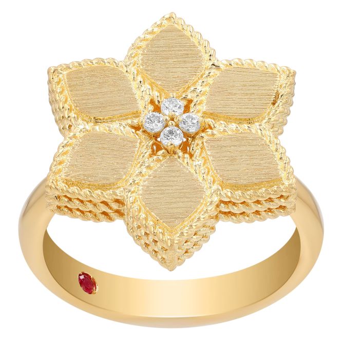 Roberto Coin Vernazza Diamond Flower Ring in Yellow Gold