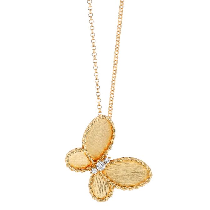 Roberto Coin Tiny Treasures Yellow Gold Butterfly Pendant with Diamonds