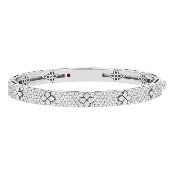 Roberto Coin Love in Verona Diamond Pave Flower Bangle in White Gold