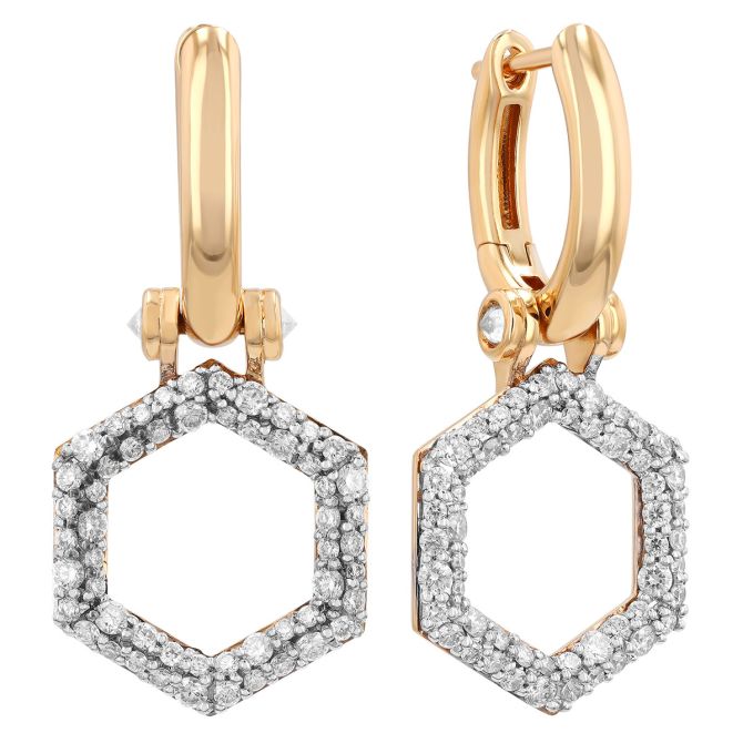 Harwell Godfrey Foundation Diamond Hexagon Dangle Huggie Earrings in Yellow Gold