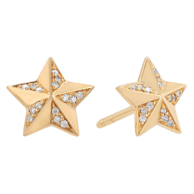 Harwell Godfrey Wish Diamond Star Stud Earrings in Yellow Gold