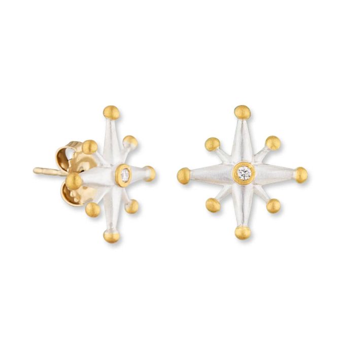 Lika Behar Starburst Diamond Stud Earrings in Yellow Gold & Sterling Silver