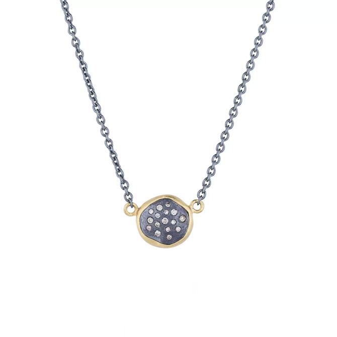 Lika Behar Diamond Abstract Circle Pendant in Oxidized Silver & Yellow Gold, 18"