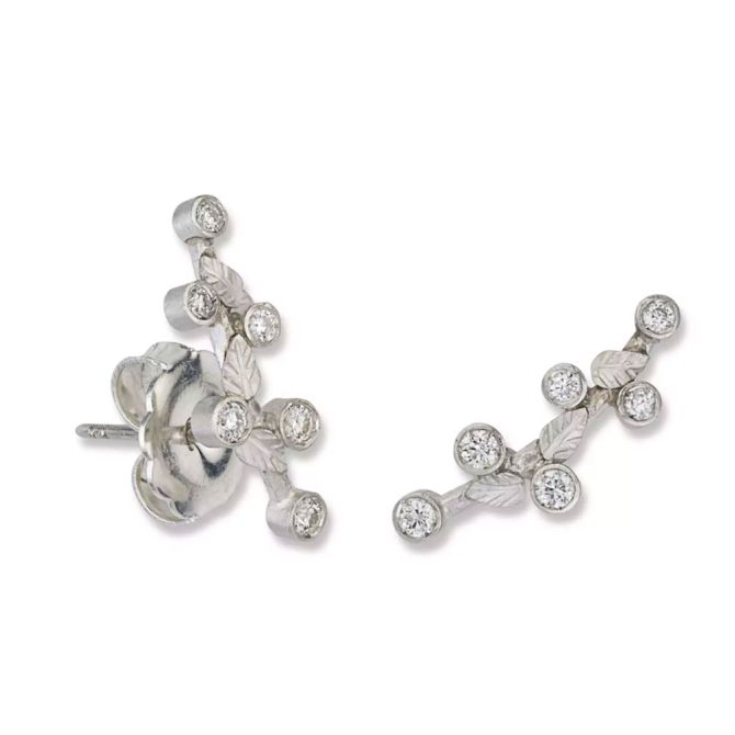 Lika Behar Laurier Diamond & Leaf Stud Earrings in Sterling Silver