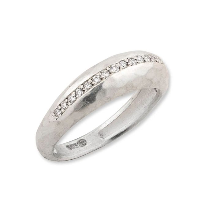 Lika Behar Boogie Line Diamond Single Row Ring in Hammered Sterling Silver