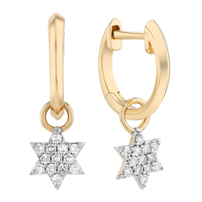 Phillips House Micro Diamond Pave Star of David Dangle Huggie Earrings in Yellow Gold