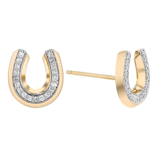 Phillips House Diamond Lucky Horseshoe Stud Earrings in Yellow Gold