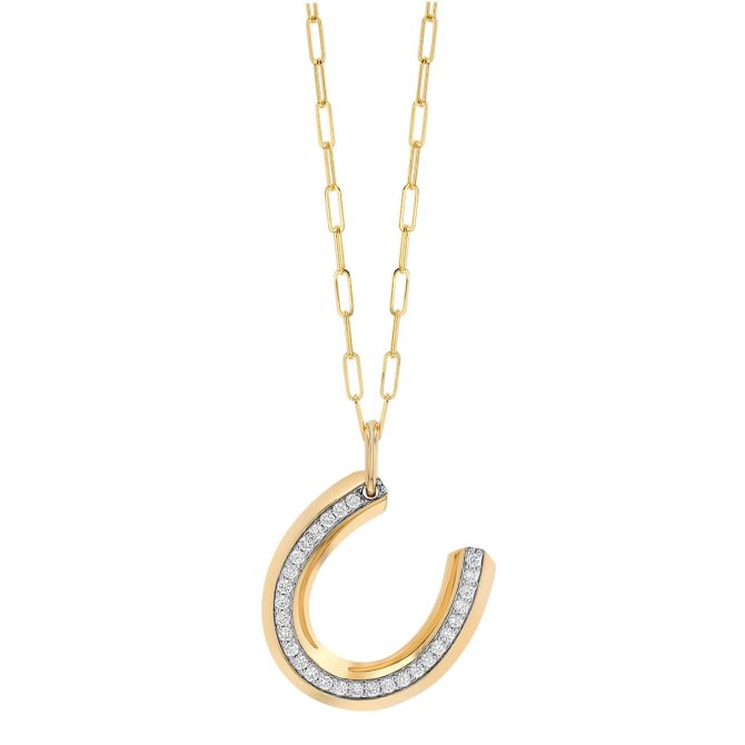 Phillips House Diamond Lucky Horseshoe Pendant in Yellow Gold, 18"