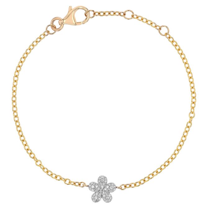 Phillips House Mini Diamond Pave Forget-Me-Not Bracelet in Yellow Gold, 7"