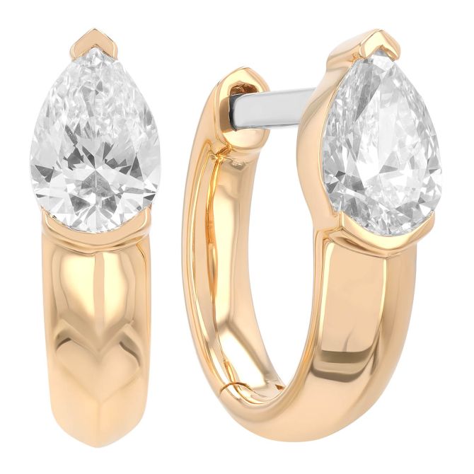 Phillips House Pear Diamond Huggie Hoop Earrings in Yellow Gold