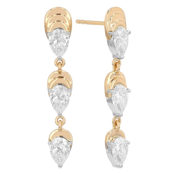 Phillips House Pear Diamond Triple Layer Dangle Post Earrings in Yellow Gold