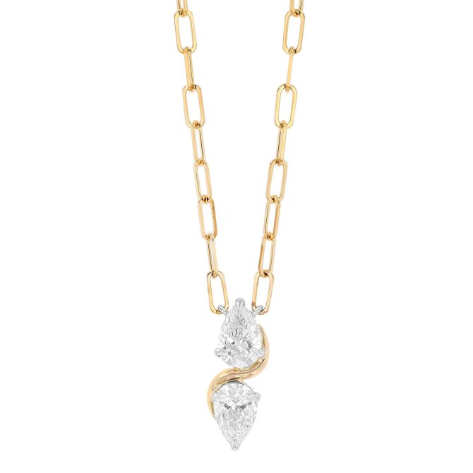 Phillips House Double Pear Diamond Cuddle Necklace in Yellow Gold & Platinum, 18"