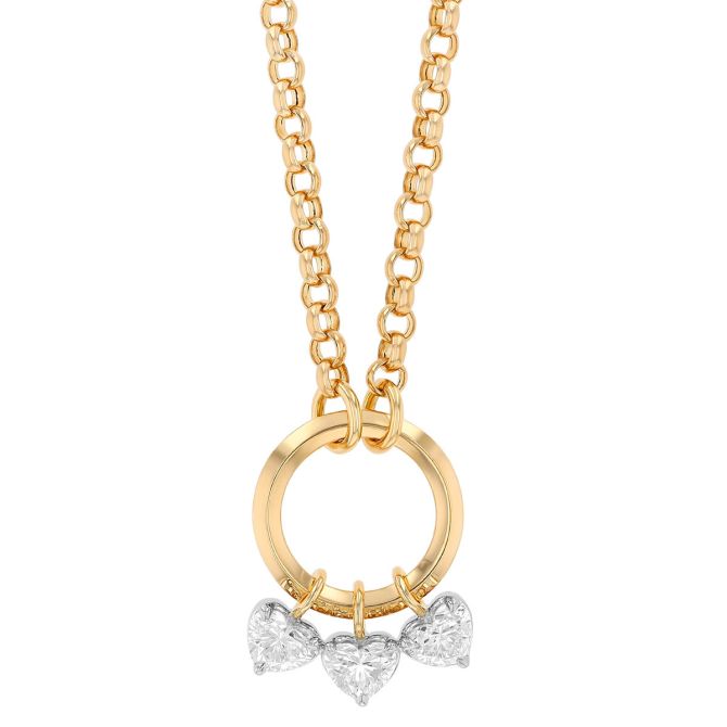 Phillips House Triple Diamond Heart Open Circle Necklace in Yellow Gold & Platinum, 18"